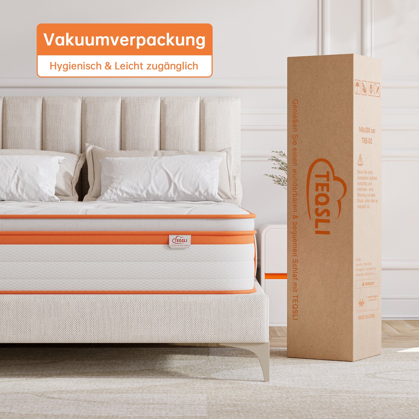 TeQsli Matratze – Gel Memory-Schaum & Individuelle Taschenfedern, 25cm Höhe, H3 H4, ergonomische 7-Zonen Federkernmatratze zur Linderung von Druck- & Rückenschmerzen, Öko-Tex & CertiPUR